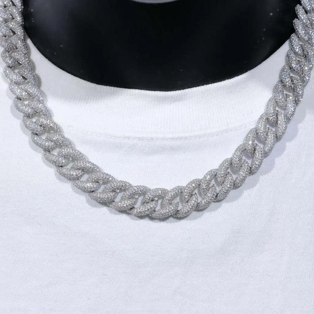 

Necklace Hip Hop Jewelry 925 Silver VVS Diamond Moissanite Iced Out Cuban Link Chain 15mm 5-Row Iced Cuban Chain