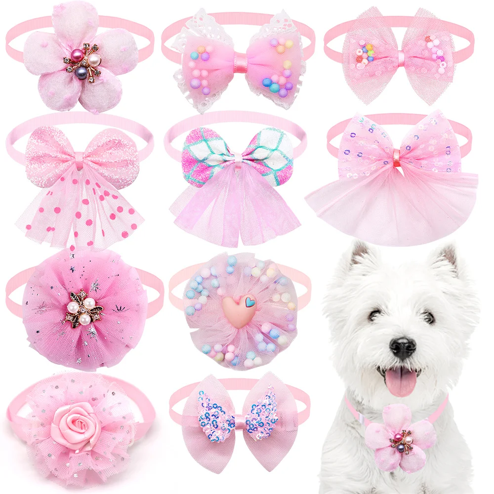 10PCS Colorful Lace Dog Cat BowTies Collar Bulk Puppy Bows Collar Adjustable Bows Necktie for Small Dog Grooming Accessories