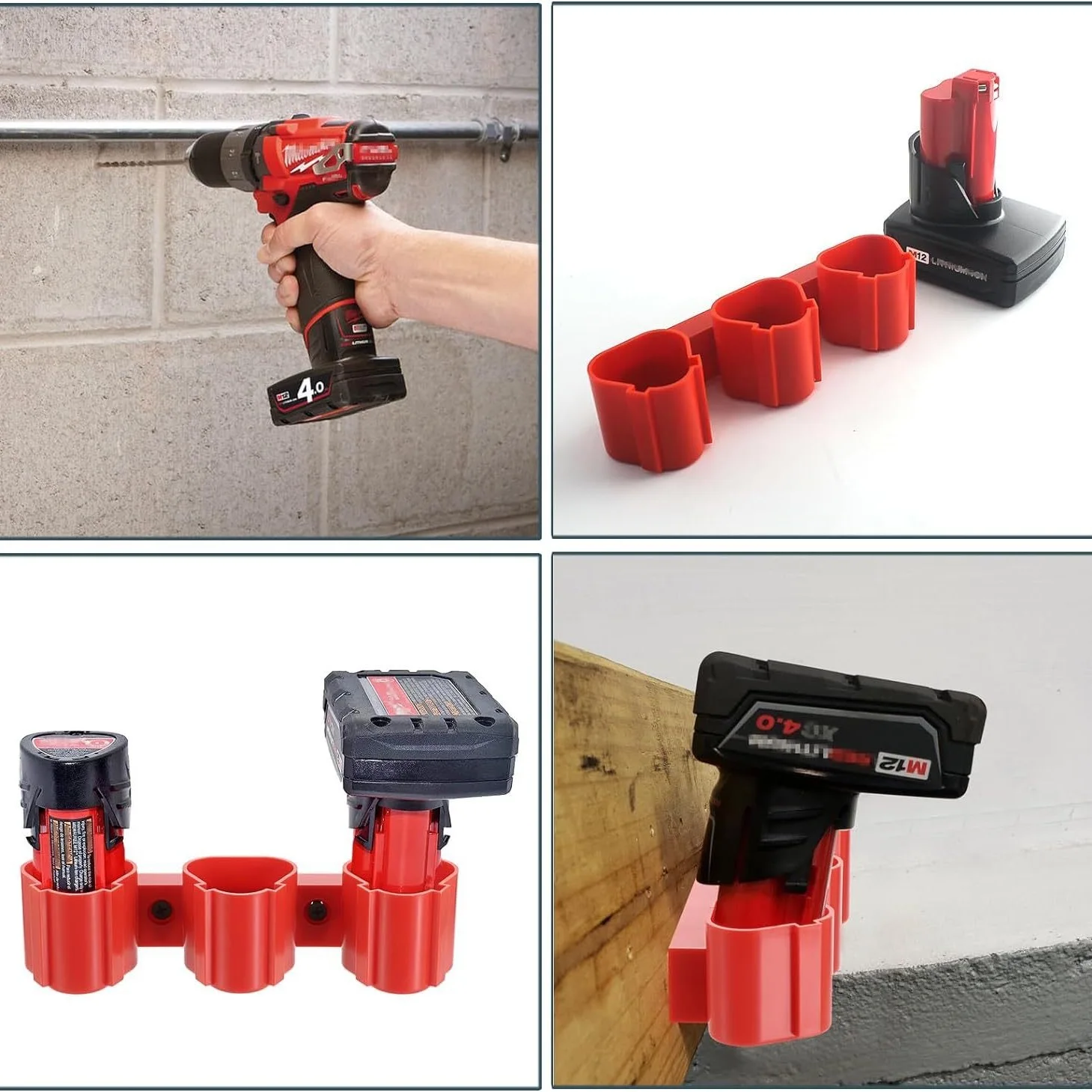 Battery Holders for Milwaukee M12 Battery Tool Storage Holders with Battery Slots Wall Mount Bosch 12V Battery Storage Rack
