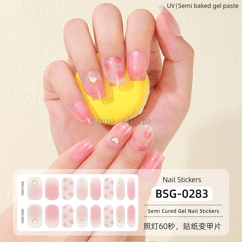 16Tips Semi-Geharde Gel Nagel Patch Zelfklevende Sliders Langdurige Volledige Dekking Nagel Stcikers Uv Lamp Nodig Nail Art Decoraties