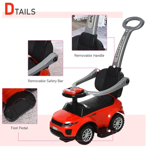 عربة ركوب السيارة 3 في 1 من Aosom Kids، لعبة المشي المنزلقة مع شريط آمن للموسيقى الخفيفة للأولاد والبنات بعمر 1-3 سنوات