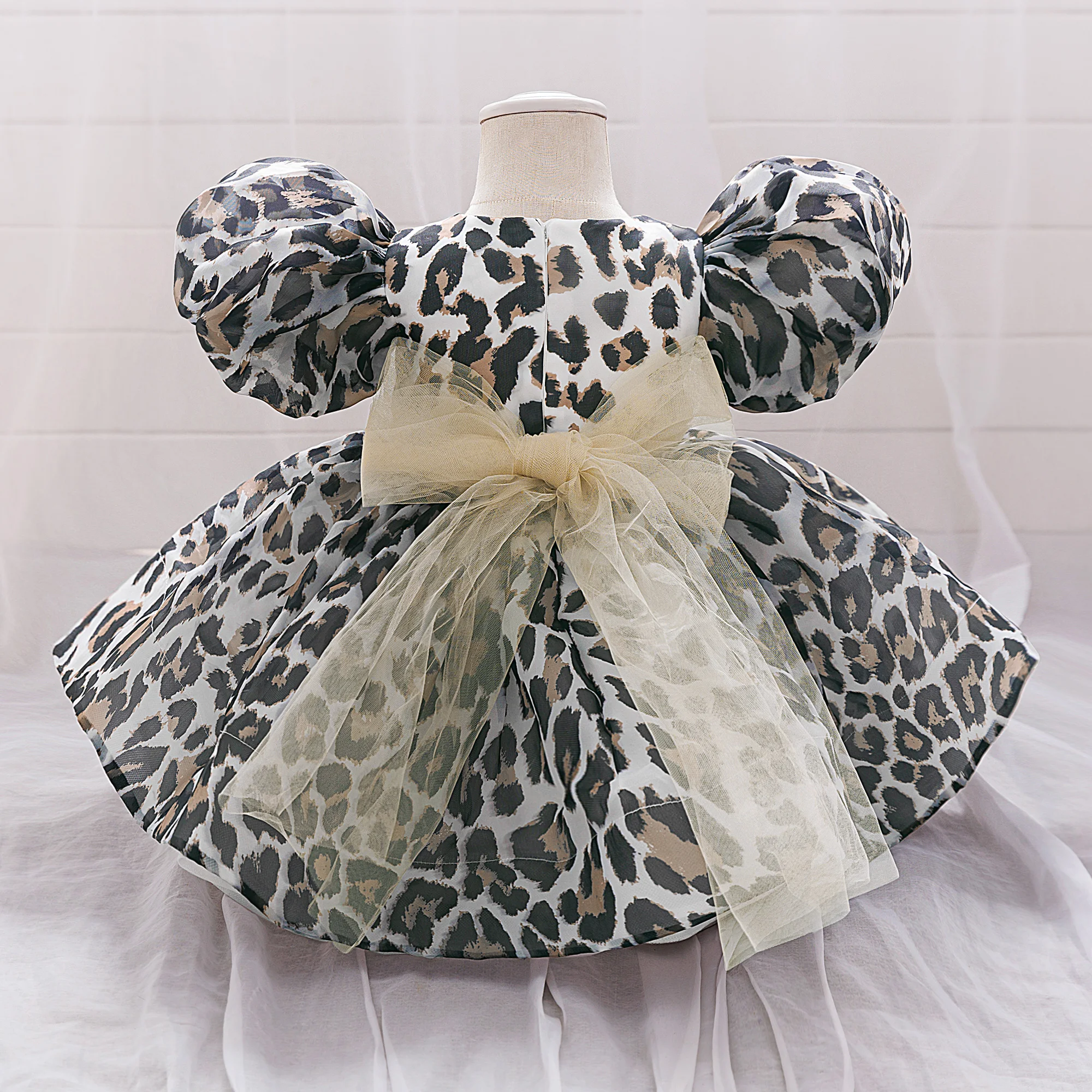 Leopard Princess Party Baby Girl Dress Toddler Tulle Wedding Bridesmaid Evening Dresses for Girls 1st Birthday Prom Tutu Costume