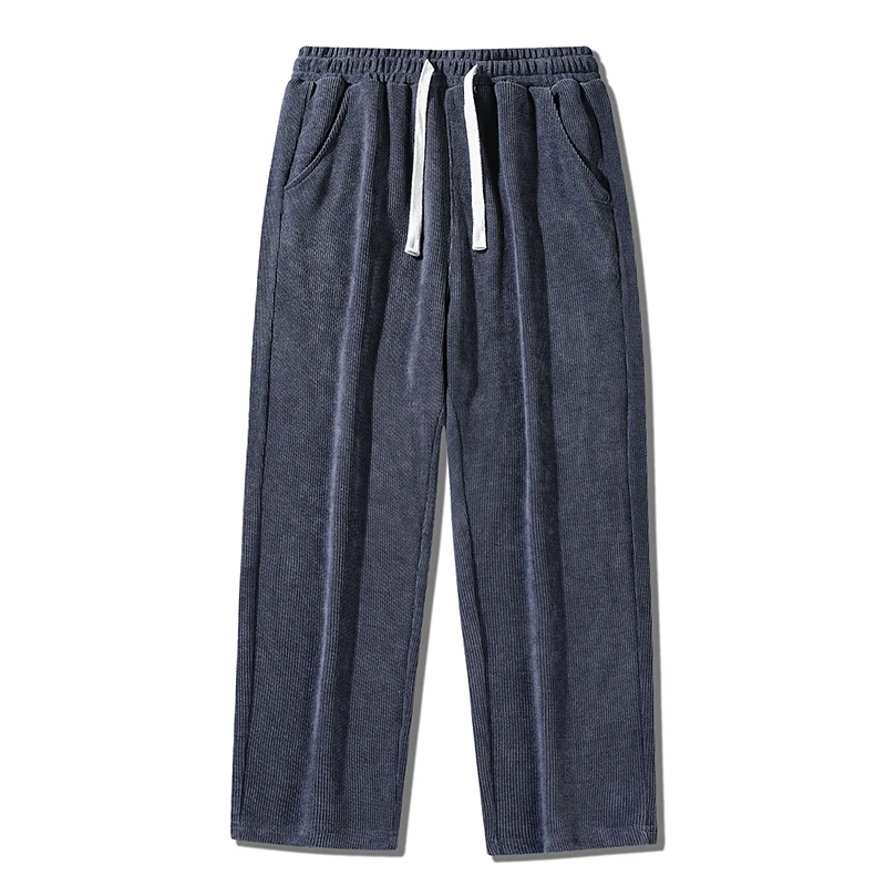 

Однотонные вельветовые повседневные брюки с эластичной резинкой на талии, мужские осенние прямые брюки для бега, широкие брюки, мужские новые свободные модные спортивные штаны