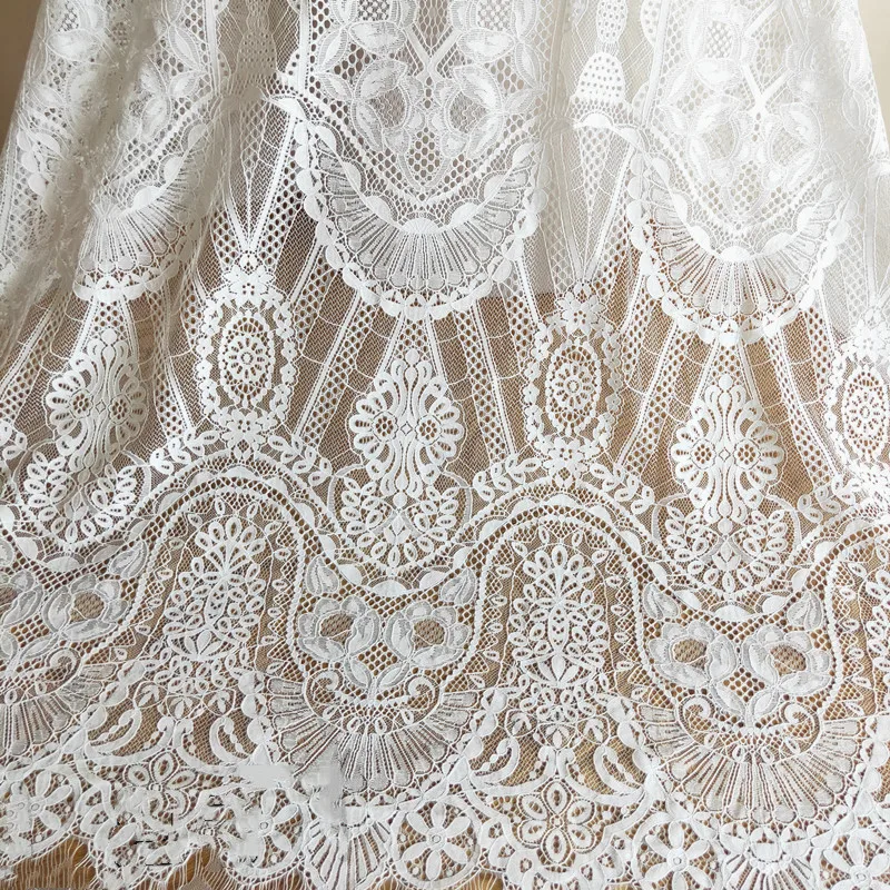 New High Quality Eyelash Pressure Line Thick Soft White Lace Fabric Geometric Flower Handmade Wedding Decoration Accessories