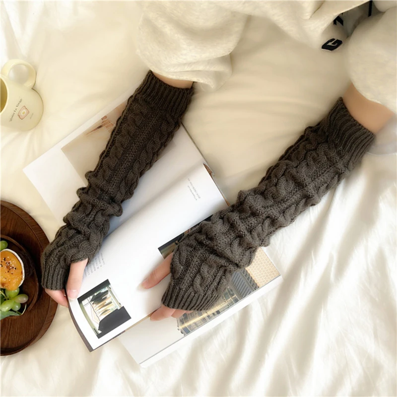 Women Knitted Arm Warmer Long Fingerless Gloves Mitten Winter Y2K Solid Arm Sleeve Fashion Casual Soft Girls Clothes Punk Gloves