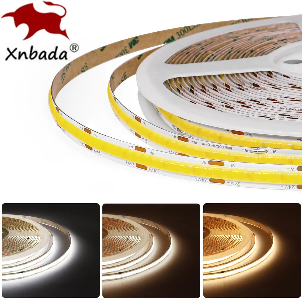 FOB COB CCT LED Strip Light 608/624 Leds/m High Density Flexible COB 8mm Led Lights RA90 2700K to 6500K Linear Dimmable DC24V