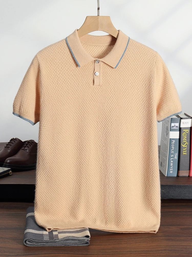 TLOML Herren-Polo-T-Shirt aus Kaschmir, kurzärmelig, Pullover aus 100 % Kaschmir, Smart-Casual-Strickwaren, Frühling und Herbst, weiches, bequemes Oberteil