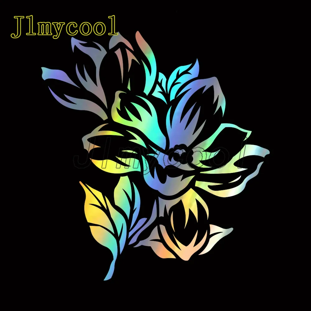 

14.4x13.2CM Car Stickers Magnolia Vinyl Reflective Flowers Car Decals Black / Laser Decal Stcker