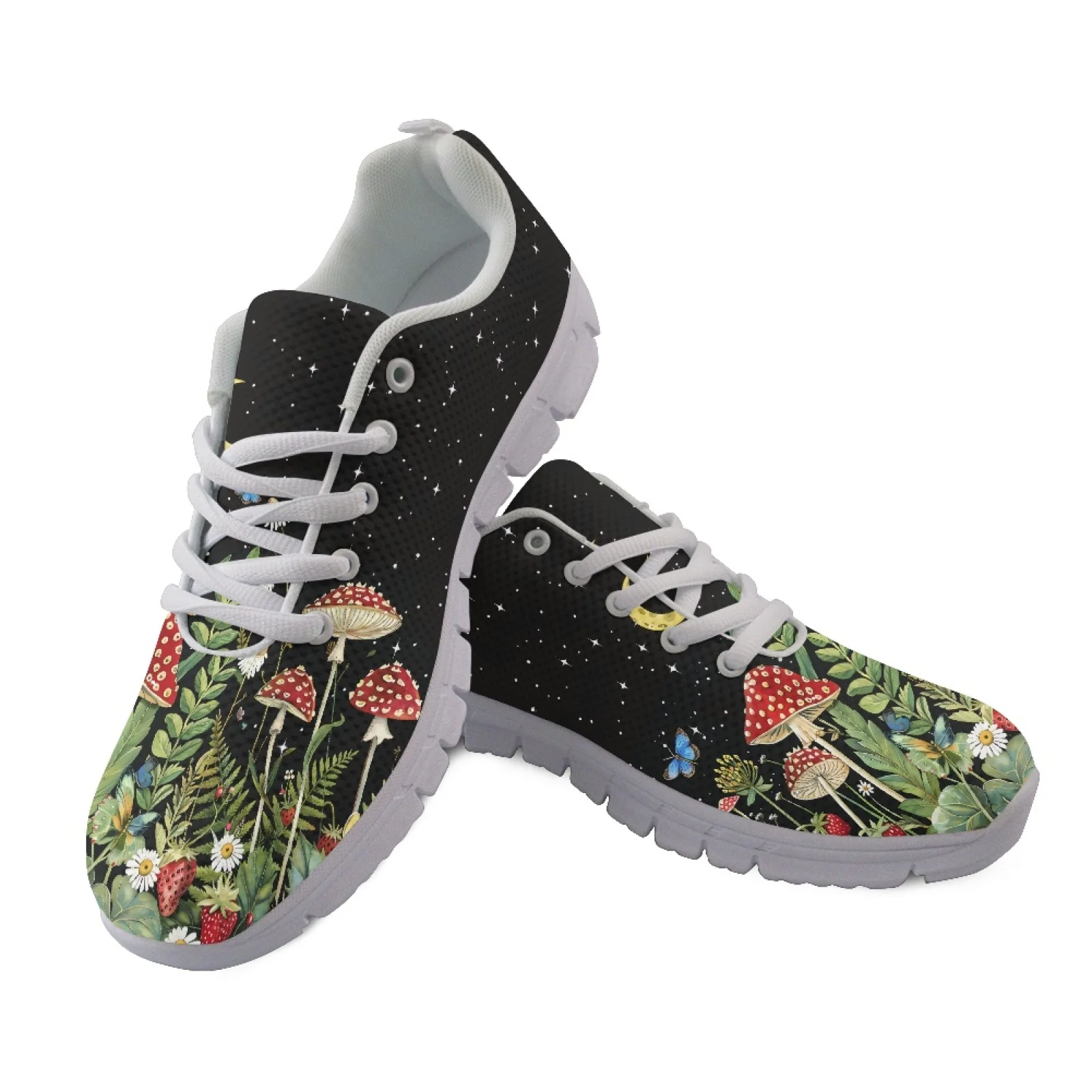 Coloranimal Mushroom and Daisy Lace Up Fashion Sneakers Women Sneakers Fitness Footwear for Womens Ladies