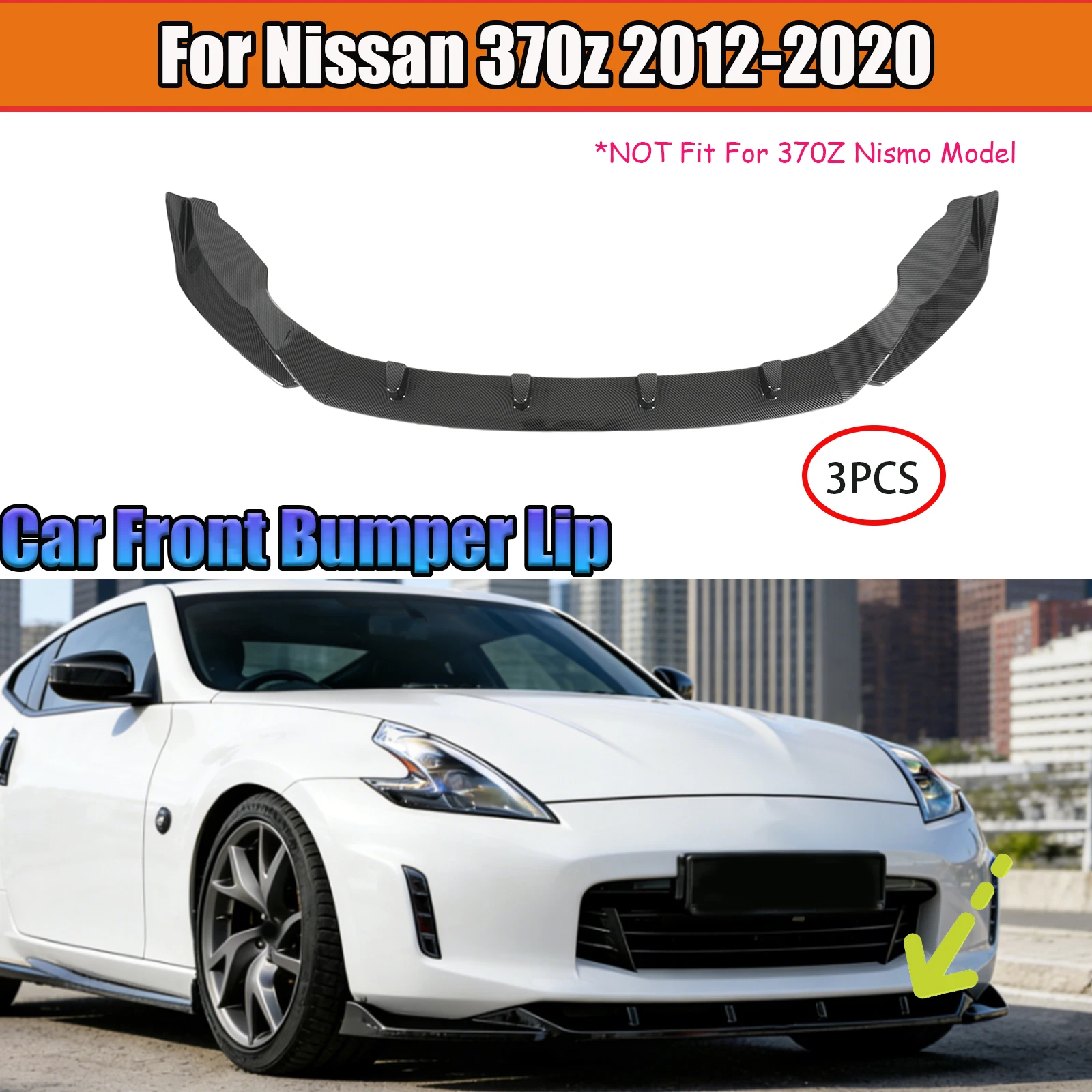 Alerón Delantero para Parachoques de Coche, Estilo Fibra de Carbono, Negro Brillante, para Nissan 370Z 2012-2020, Accesorios para Auto, Kit de Carrocería