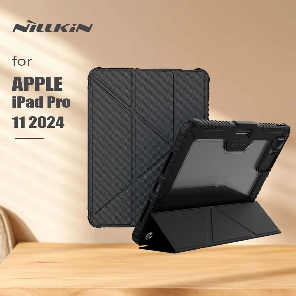 for Apple iPad Pro 11 2024 Case Nillkin Armor Bumper Leather Pro Auto Wake Flip Slide Camera Protector Back Cover Lens Pen Hold