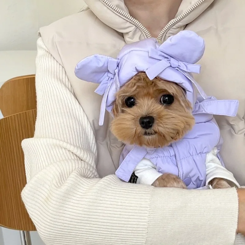 

Solid-colour Down Jacket for Small Dogs Pet Winter Padded Coat Teddy-style Warm Two-foot Snap-Fastening Clothes No Hat