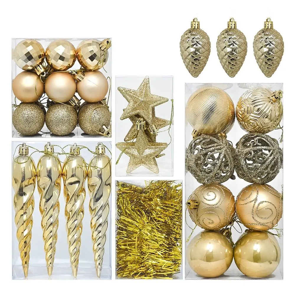 44pcs Plastic Christmas Balls Set Transparent Shatterproof Electroplated Hanging Balls Exquisite Reusable