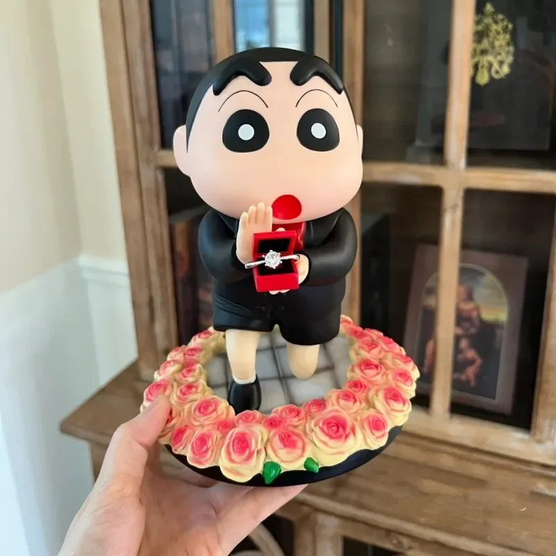 

20cm Crayon Shin-chan Figure Kawaii Propose Marriage Crayon Shin-chan Peripheral Series Anime Model Car Collection Decor Dolls