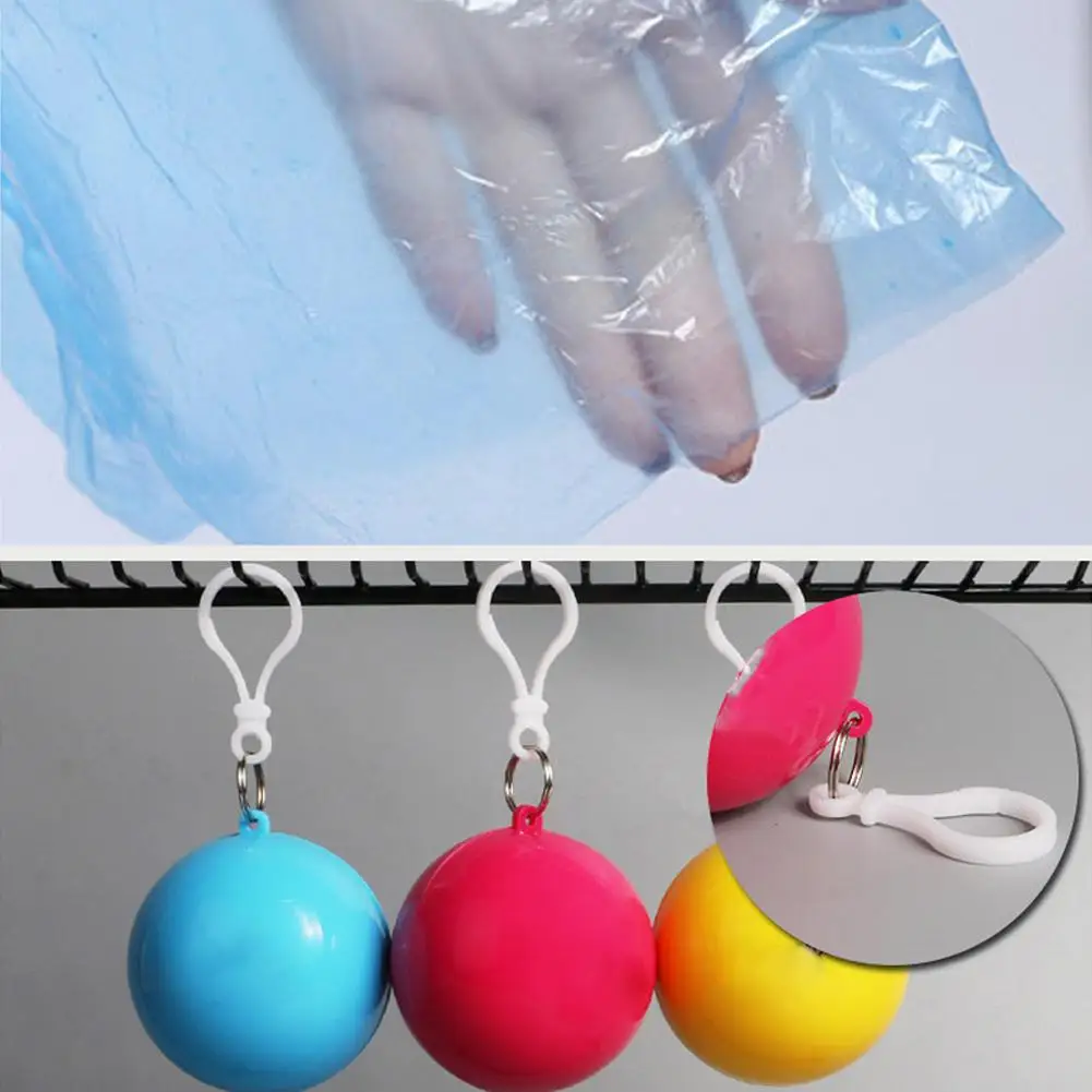 Portable Raincoat Colorful Ball Rain Poncho With Keychain Keyring Hiking Adults Hooded Waterproof Camping Ball Outdoor X4P8