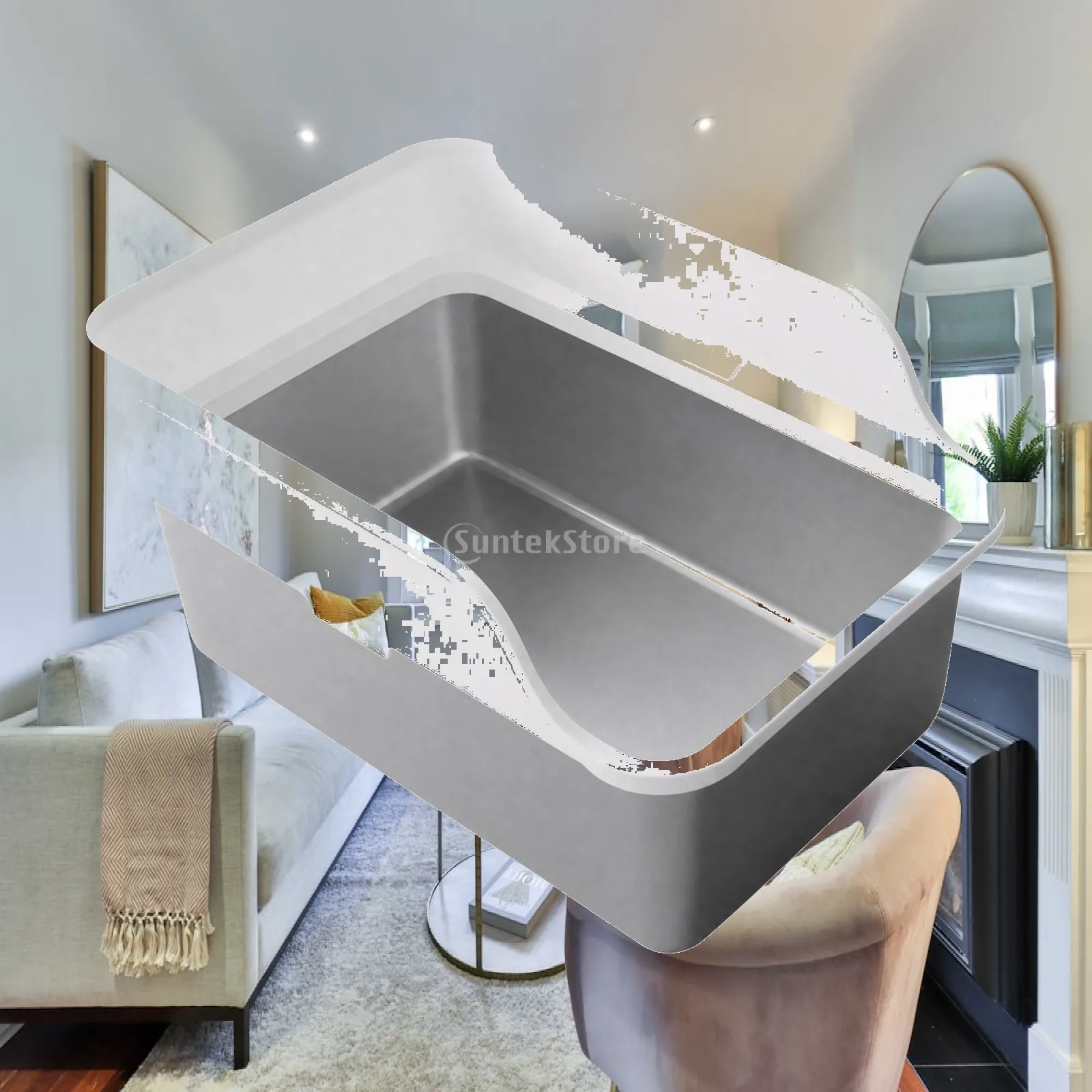 Cat Litter Container with Detachable Two Piece Build and Non Stick Metal Surface for Simple Maintenance