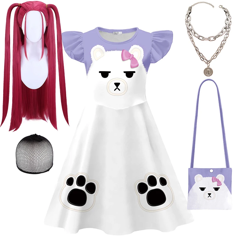 Popular Movies K Pop Demon Hunters Girls Dress Children's Halloween Cosplay Cute Bear Print Mira Costume Fashion Kids Clothes