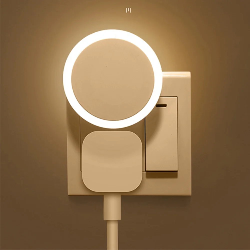 Intelligence 2023 LED 0.3W Plug In Creative Bedroom Corridor Cabinet Bedside Home Light Control Sensor Led Round Night Lamp