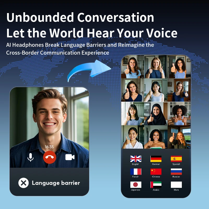 BR9 AI مترجم سماعات أذن في الوقت الحقيقي 144 لغة بلوتوث 5.4 TWS سماعات لاسلكية مفتوحة الأذن OWS سماعة HiFi سماعة الصوت