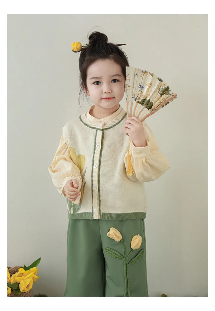 Spring New Children Tulip Pant Girls Knit Vest Sets