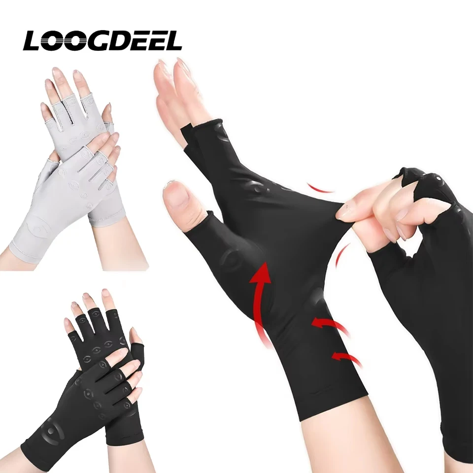 LOOGDEEL 1Pair Wrist Finger High Elastic Silicone Compression Half-Finger Gloves Support Skin-Friendly Breathable Office Daily