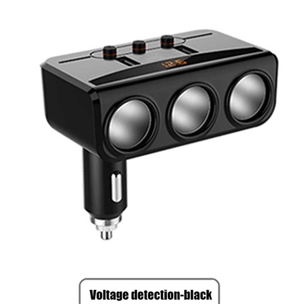 1 To 3 Sockets Cigarettes Lighter Splitter Dual USB Car Charger Adapter With Voltage Display Suitable For Various Cars