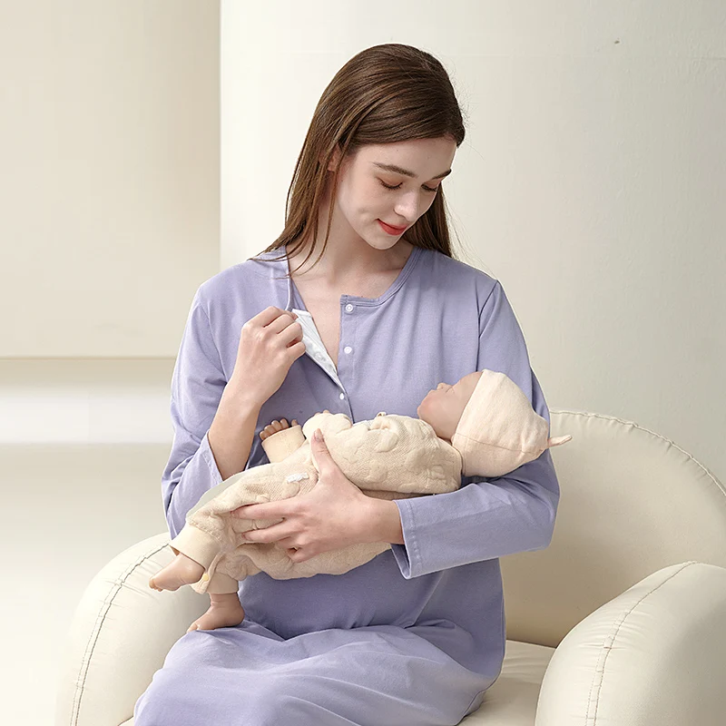 YATEMAO Pregnant Women\'s Nightwear ,With Chest Pad ,Postpartum Nursing Pajamas ,Delivery Room Dress