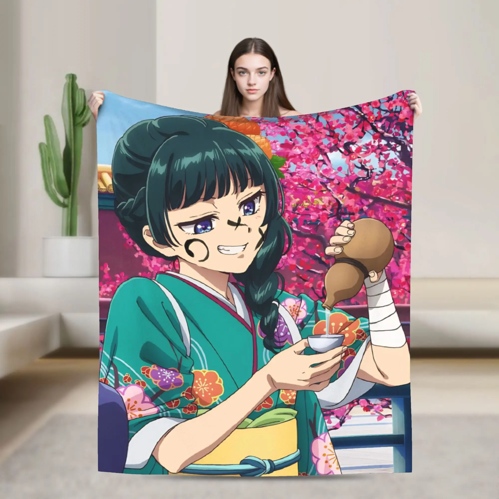 Maomao Anime Knitted Blanket Coral Fleece Plush Super Soft Throw Blankets for Bed Bed Rug