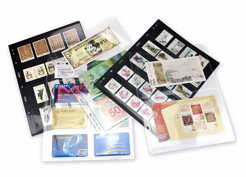 MINGT 10 PCS 스탬프 앨범 루스리프, 9홀 검정색 및 투명 내부 페이지, 스탬프 동전 지폐 및 자기 카드 컬렉션
