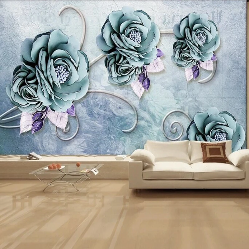 

Оригинальная 3D рельефная роспись Cutsom в европейском стиле с синим цветком для ТВ, спальни и домашнего декора, фоновая стена