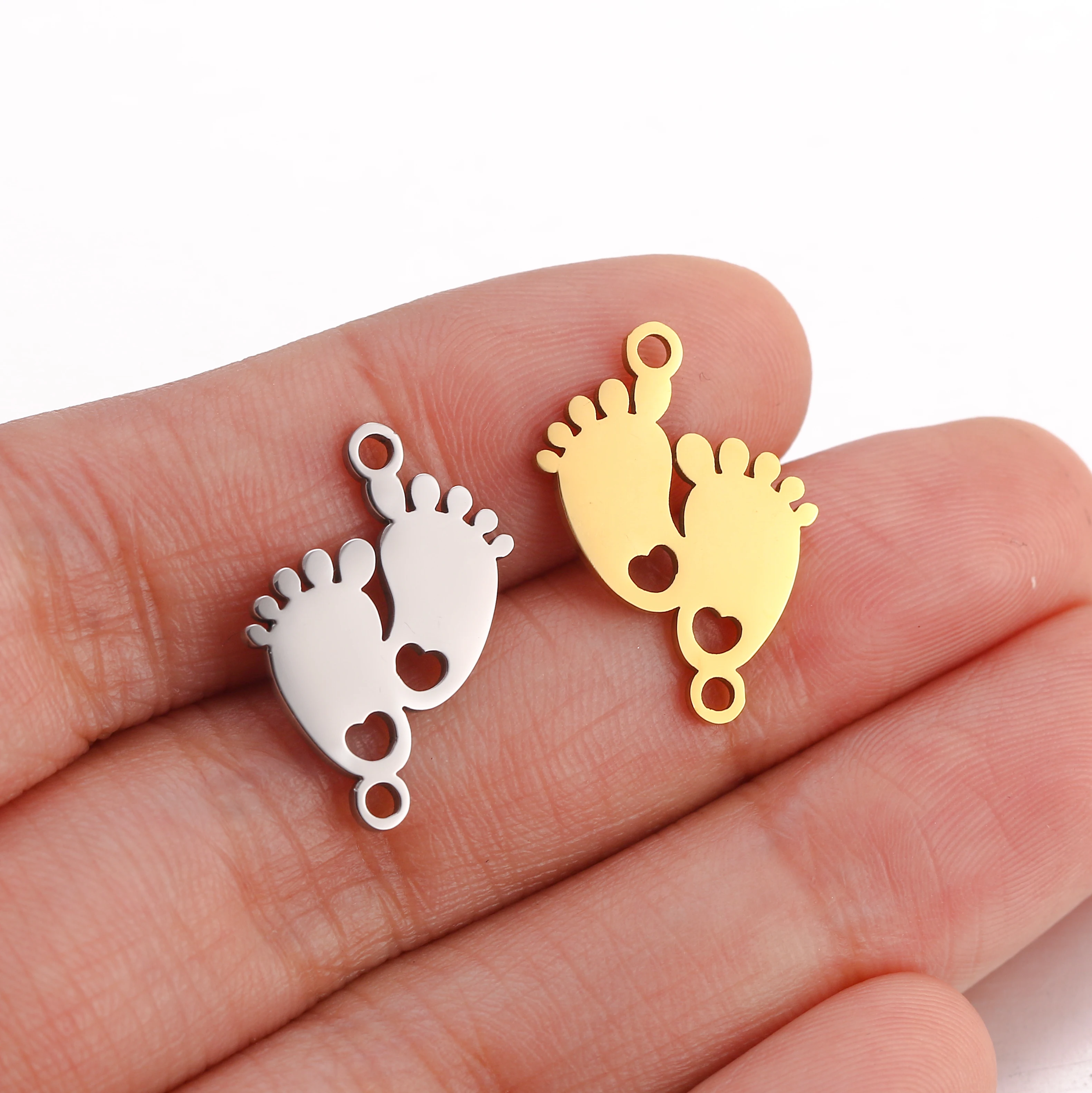 5Pcs/Lot Feet Charms Stainless Steel Cute Baby Foot Pendant  Double Hole Connectors for DIY Jewelry Making Supplies Accessories