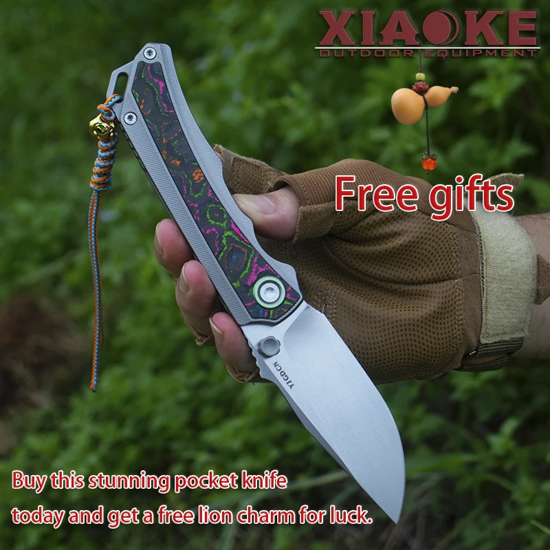 

Premium M390 Tactical Folding Knife - TC4 Titanium & Camo Carbon Fiber Handle - EDC Camping Survival, Luxury Collector Knife
