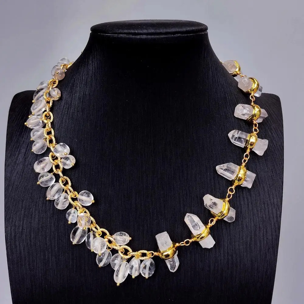 

Y·YING Clear Crystal Stone Quartz Woman Choker Necklace Asymmetric Necklace Designer Jewelry