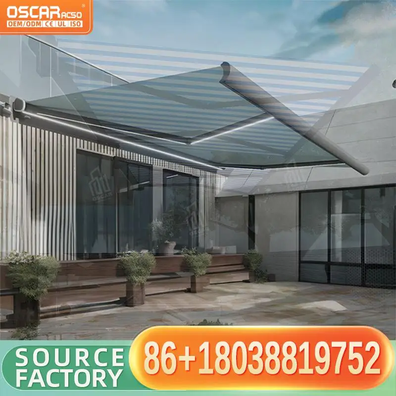 

Retractable Motorized Fabric Aluminum Folded Chain Arm Awnings for Patio Garden Balcony in USA Retractable Awning