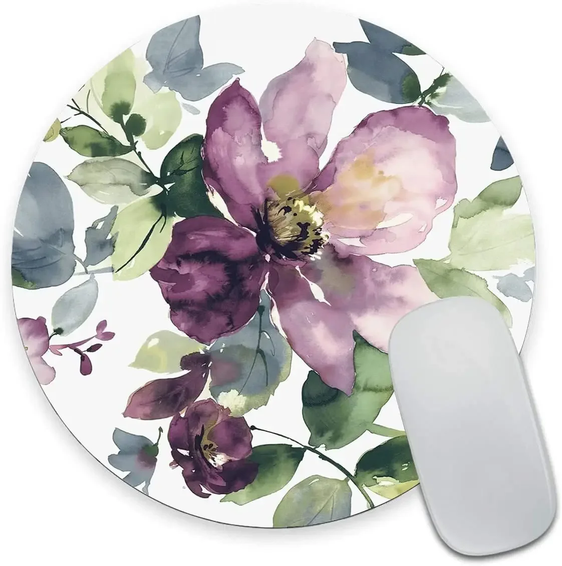 Tapete de mouse floral roxo redondo, tapete de mouse pequeno de textura premium com base de borracha antiderrapante à prova d'água para laptop, computador e escritório