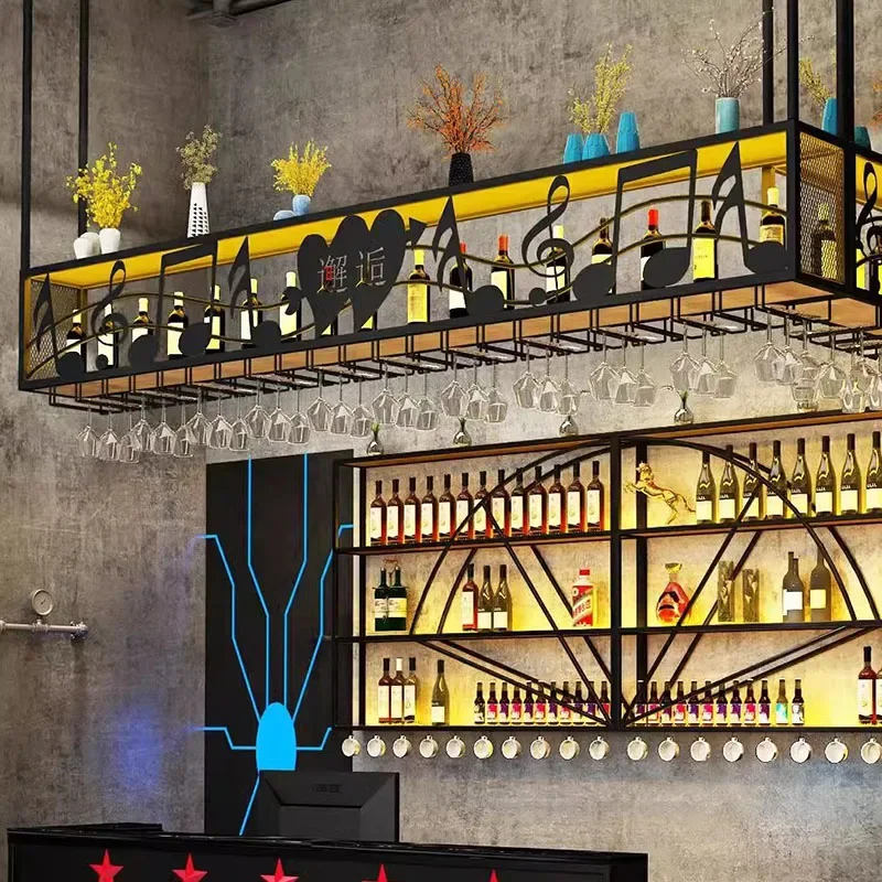 

Club Shelf Liquor Wine Cabinets Display Kitchen Hanging Cocktail Holder Wine Rack Inverted Retail Industrial Wijn Kast Furniture