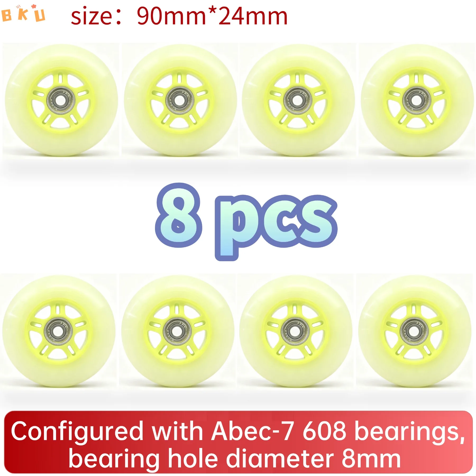 8 قطعة عجلات PU عالمية 90 مللي متر لزلاجات مضمنة عربة الأمتعة مع محامل ABEC-7 608 12 اختلافات الألوان 8 مللي متر ثقب داخلي
