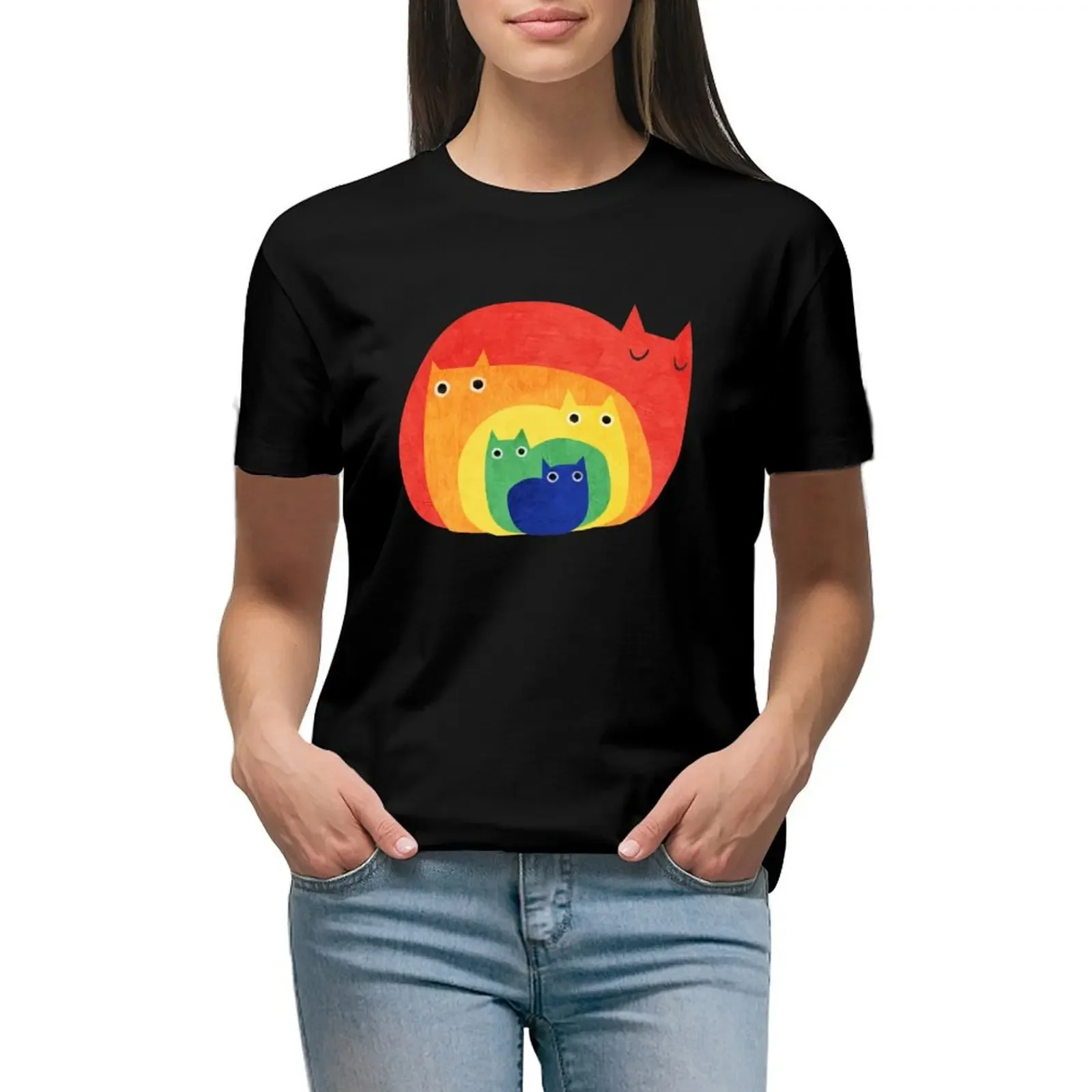 

Rainbow Cats T-Shirt oversized lady clothes Aesthetic clothing vintage clothes Women t shirt