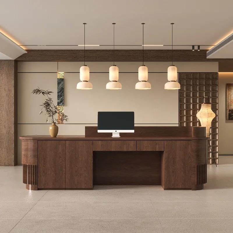 Reception del ristorante Bancone reception Banchi reception classici lunghi e moderni Mobili per ufficio reception per cliniche a forma di L