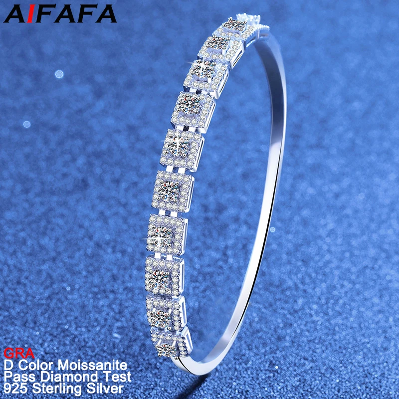 2.2 Carat D Color Real Moissanite Diamond Bangle Sparkling s925 Sterling Silver Moissanite Cuff Bracelet Fine Jewelry GRA