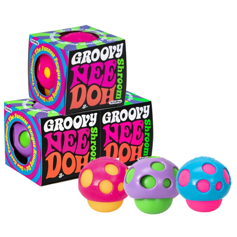 Needoh Groovy Shroom Mushroom Squeeze Toy Non-toxic Filled Hand Grip Fidget Sensory Toy Autism ADHD Focus Desktop Ornament Gift