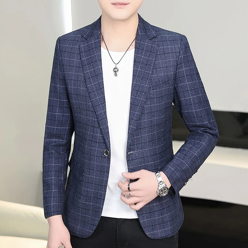 High-quality Men's Stylish and Trendy Business Checkered Single-Piece Western-Style Casual, Fashionable and Form-Fitting Small