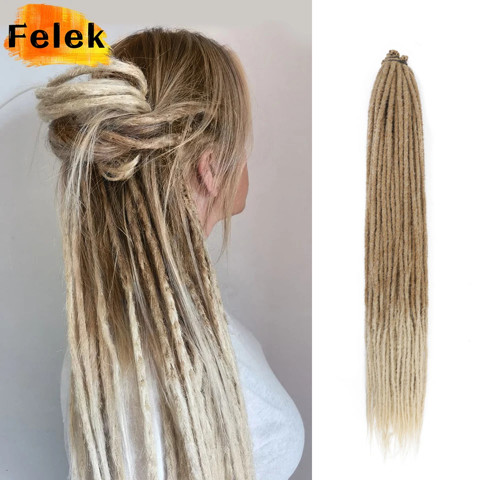 Extensões artesanais de cabelo Dreadlock sintético para mulheres e homens, tranças longas de crochê, retas, naturais, macias, 24-36\