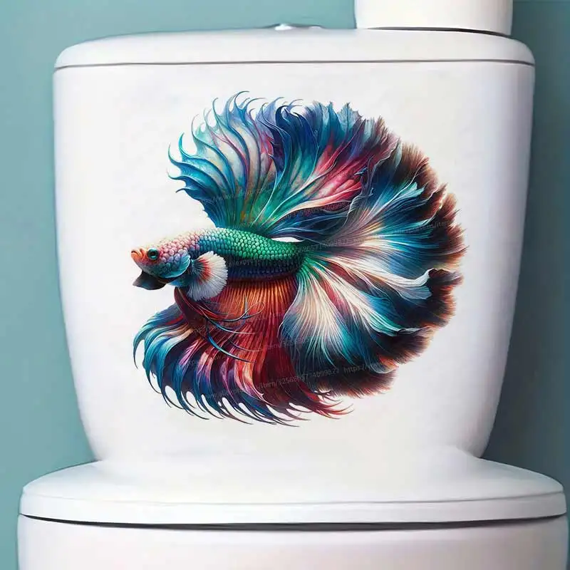 Vibrant Betta Fish Wall Sticker Toilet Lid Stickers, Bedroom Entrance Living Room Porch Home Decora Waterproof Decals S800
