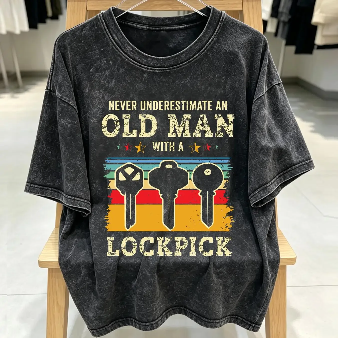 washed T Shirt Funny Locksmith Dad Grandpa Lockpicking Lock Picker Locksmithing Key Grandfather long or short sleeves vintage