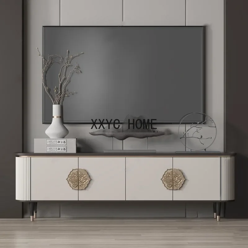 

Small apartment TV cabinet simple light luxury solid wood locker integrated cabinet against the wall