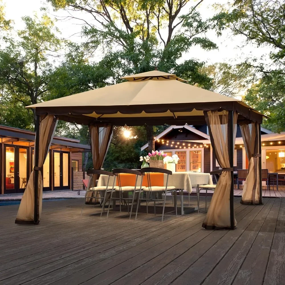 

Outdoor Patio Gazebo,Gazebo with Mosquito Netting[Sturdy Metal Heavy Duty Frame],Outdoor Canopy Gazebos with Double Air Roofs