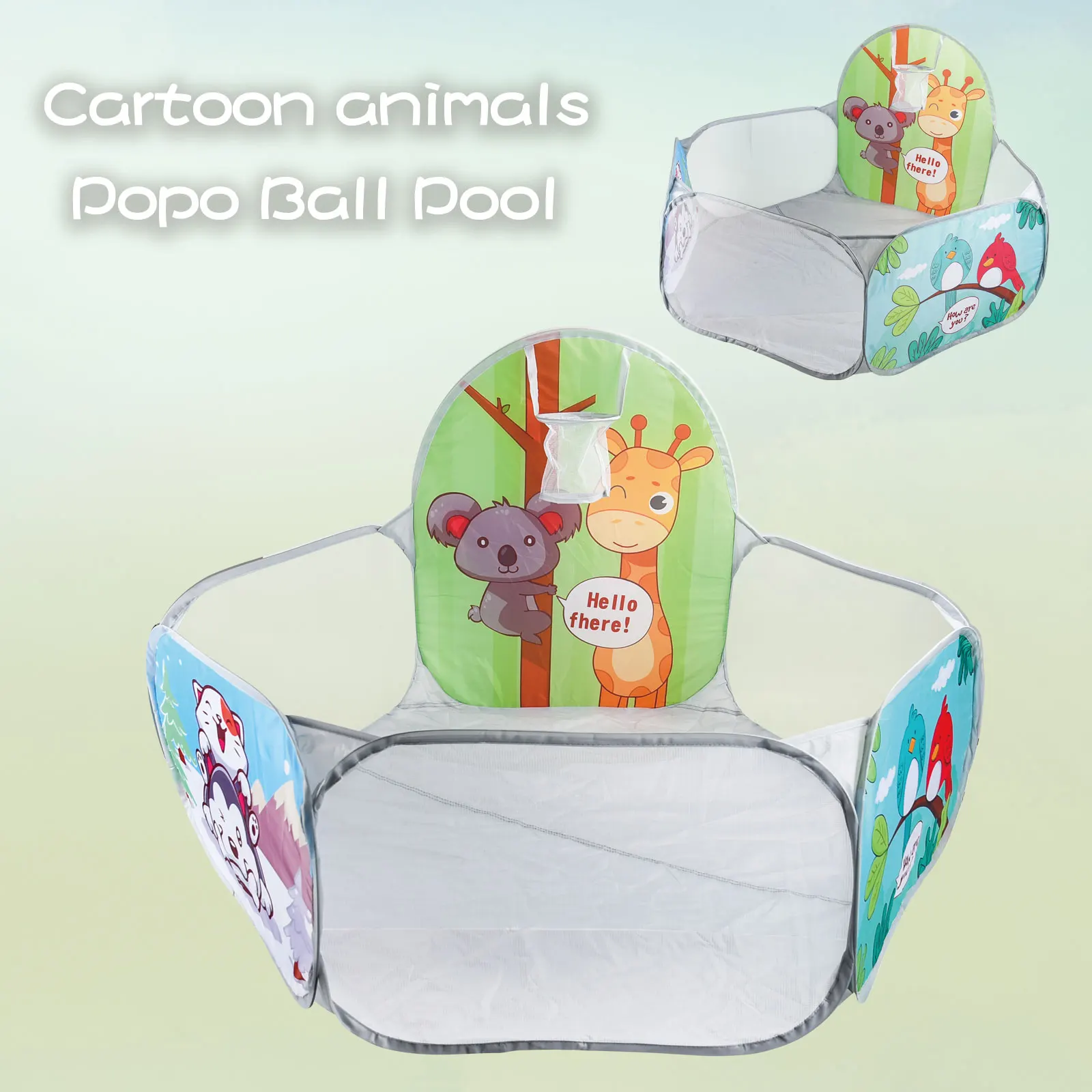 Polo de tiro con patrón de animales de dibujos animados para niños, piscina plegable para interiores y exteriores, conveniente para llevar, 1,2 M