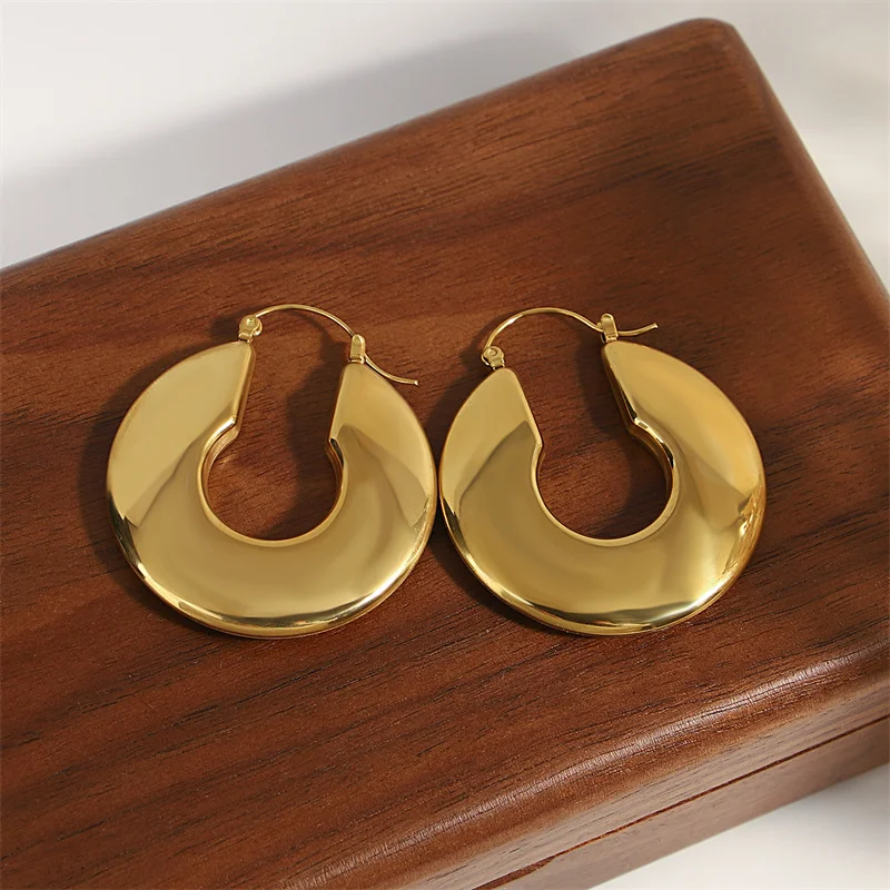Fashion U-Shaped Chunky Hoop Earrings For Women Chic Geometric Circle Stainless Steel Gold Color Earrings Party Jewelry Gifts