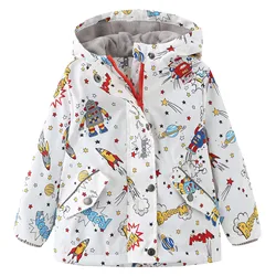 Girls Softshell Jacket Boys Wind Jacket Fleece Lined Rain Jacket Waterproof Transition Windbreaker Hood Cartoon Kids Trench Coat